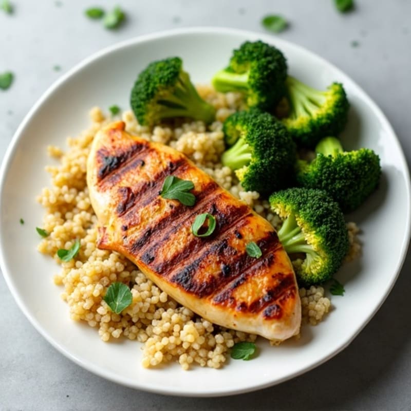 Grilled Chicken Breast with Quinoa and Roasted Broccoli