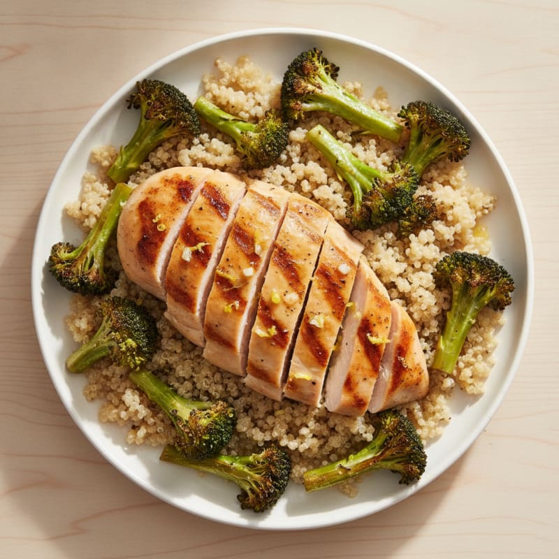 Grilled Chicken Breast with Quinoa and Roasted Broccoli