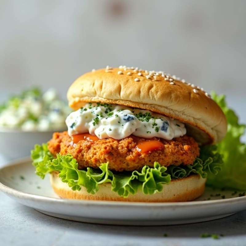Buffalo Chicken Burgers with Creamy Blue Cheese Slaw