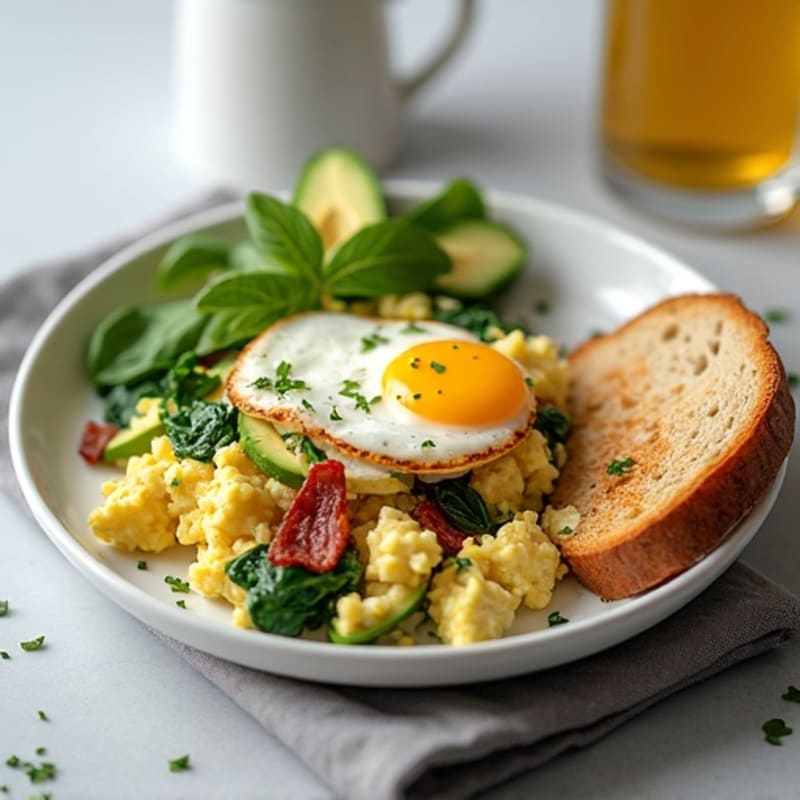 Cottage Cheese Scramble with Spinach and Turkey Bacon