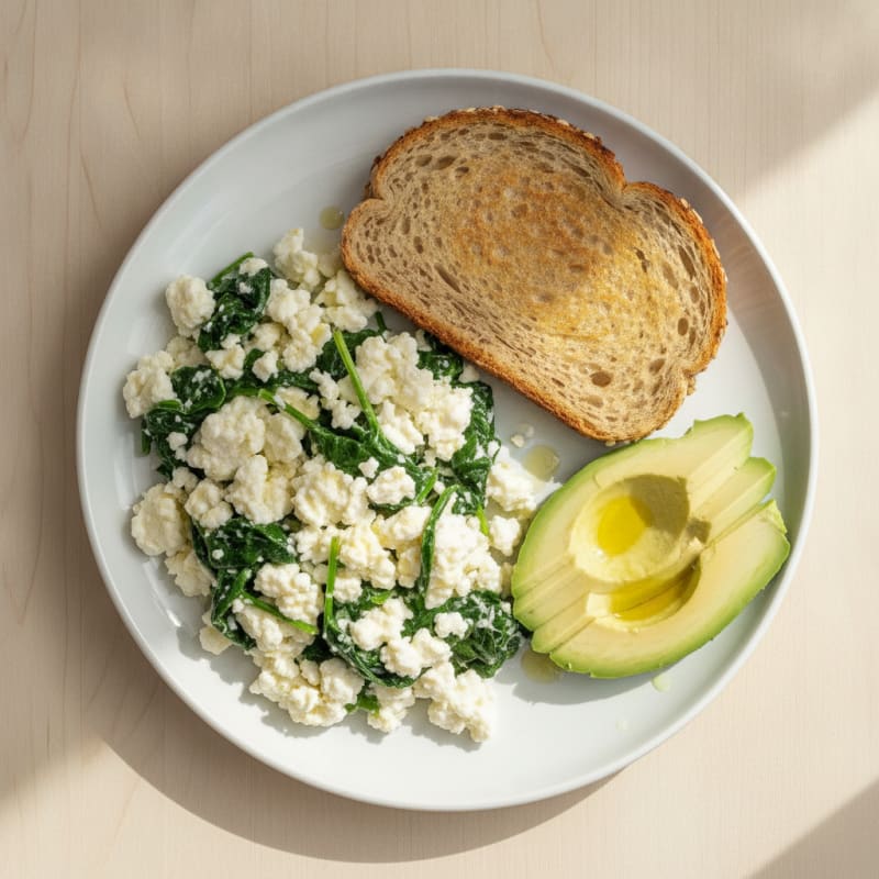 Egg White and Cottage Cheese Scramble with Sautéed Spinach