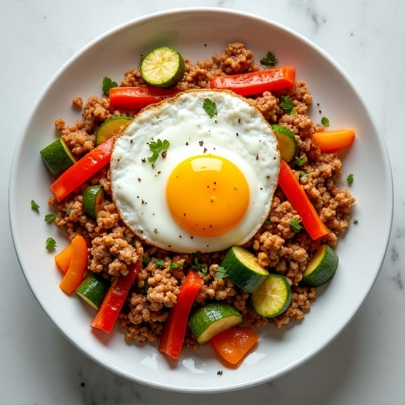 Lean Ground Turkey and Crispy Vegetable Skillet