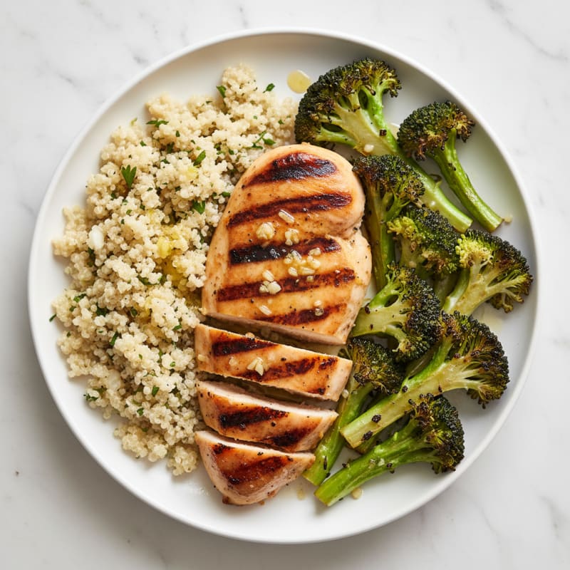 Grilled Chicken Breast with Quinoa and Roasted Broccoli