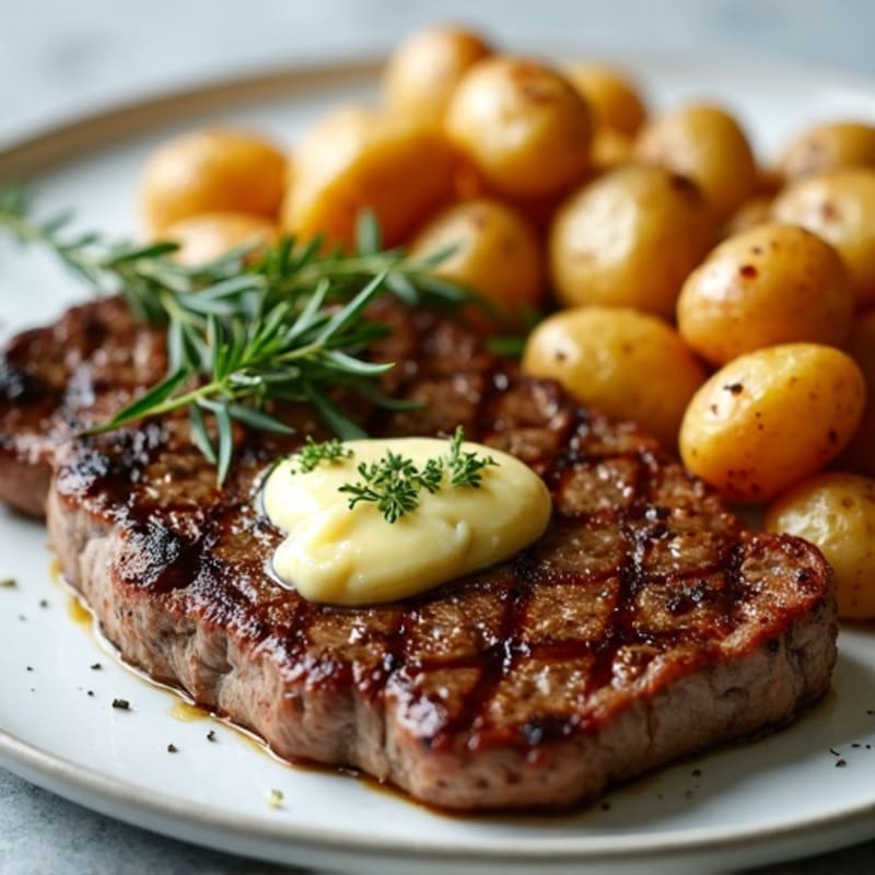Herb-Garlic Butter Seared Steak with Roasted Baby Potatoes