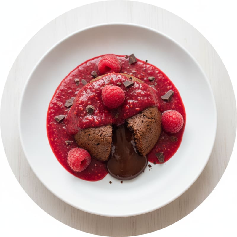 Chocolate Lava Cake with Raspberry Coulis
