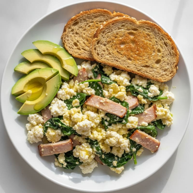 Cottage Cheese Scramble with Spinach and Smoked Turkey