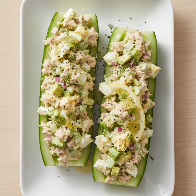 Tuna and Egg Salad Cucumber Boats