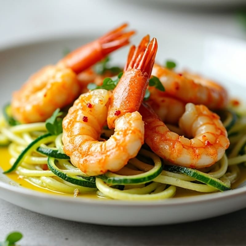 Crispy Garlic Prawns with Fresh Zucchini Noodles
