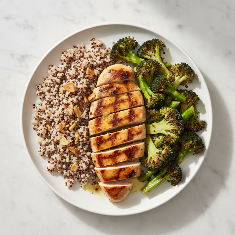 Grilled Chicken Breast with Quinoa and Roasted Broccoli