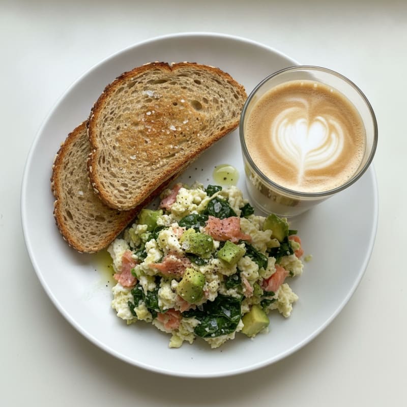 Espresso Latte with Fat-Free Milk & Smoked Salmon Scramble
