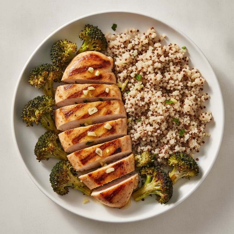 Grilled Chicken Breast with Quinoa and Roasted Broccoli
