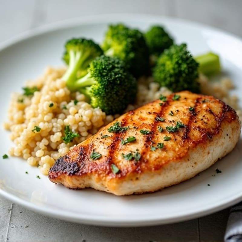 Grilled Chicken Breast with Quinoa and Roasted Broccoli