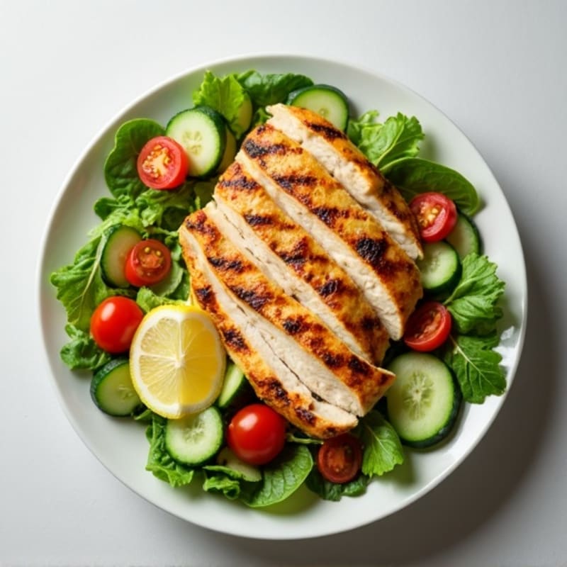 Grilled Chicken Breast Salad with Cucumber and Tomato