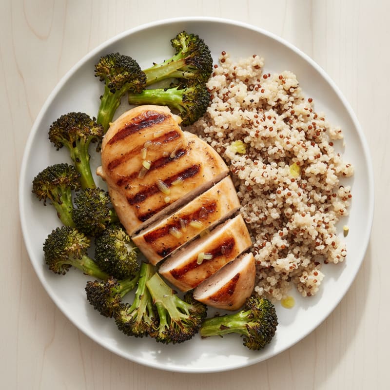 Grilled Chicken Breast with Roasted Broccoli and Quinoa