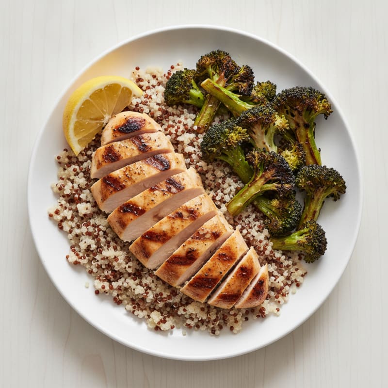 Grilled Chicken Breast with Quinoa and Roasted Broccoli
