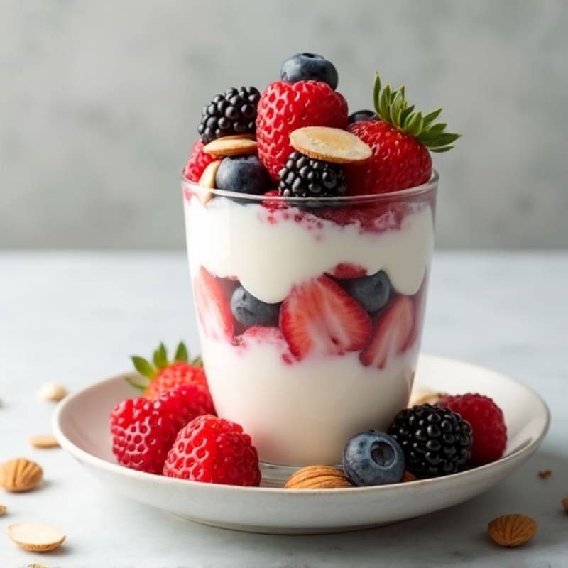 Greek Yogurt Protein Parfait with Mixed Berries and Almonds