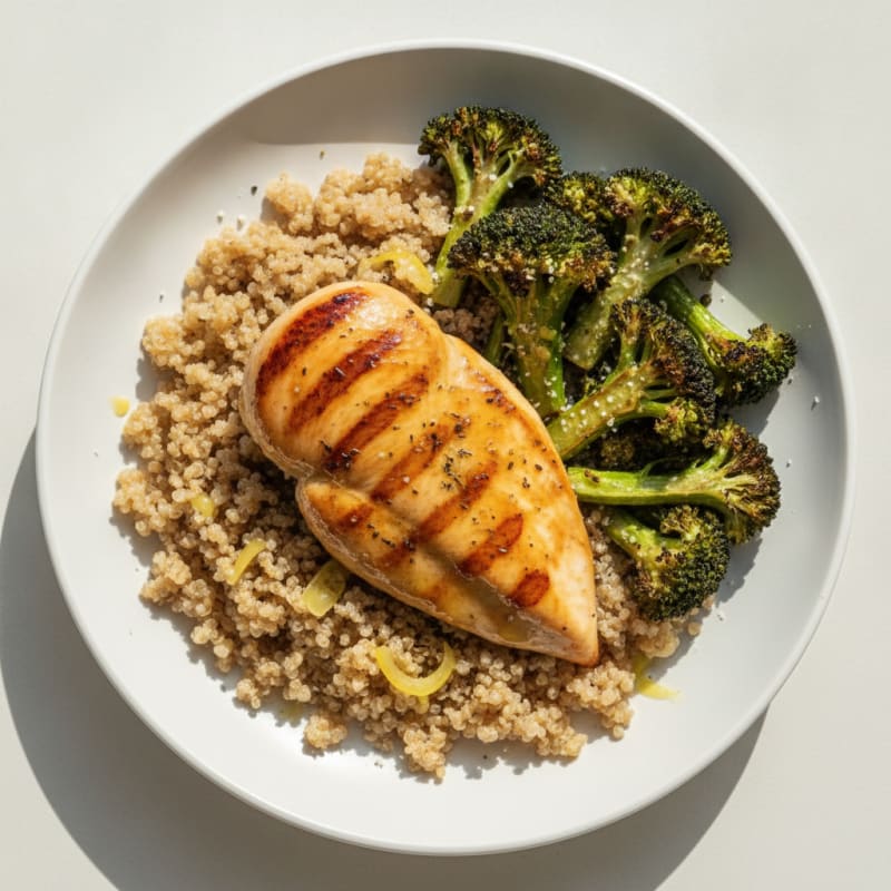 Grilled Chicken Breast with Quinoa and Roasted Broccoli