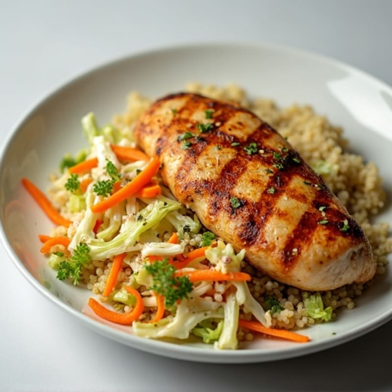 Grilled Chicken Breast with Crunchy Cabbage Slaw and Quinoa