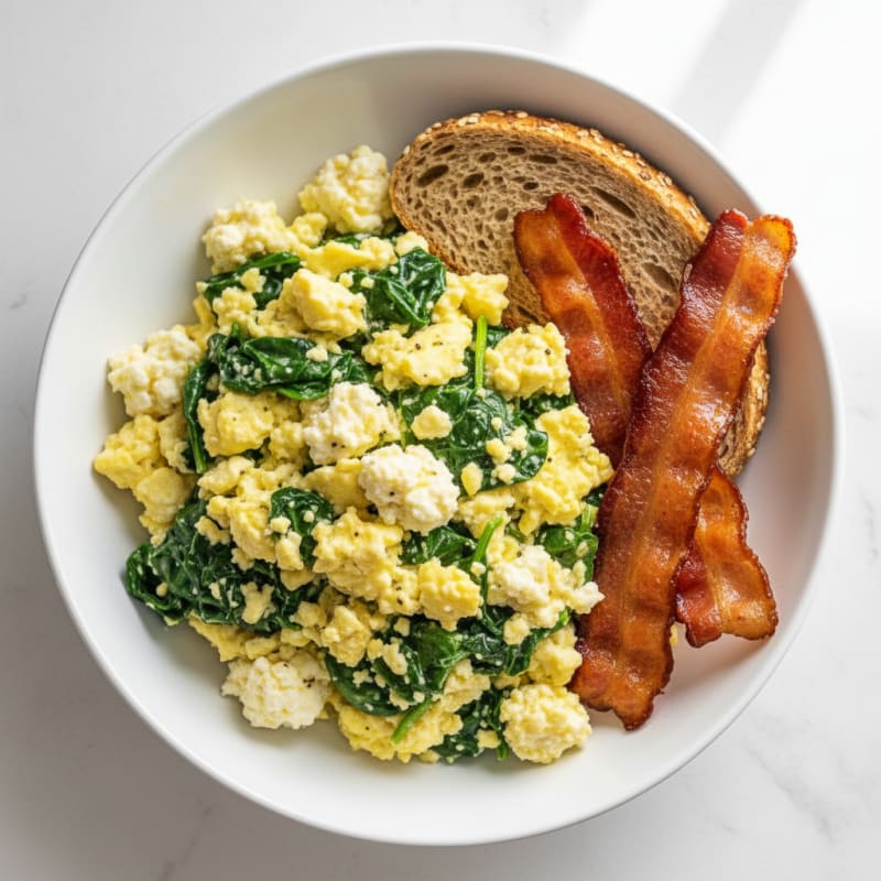 Cottage Cheese Scramble with Spinach and Turkey Bacon
