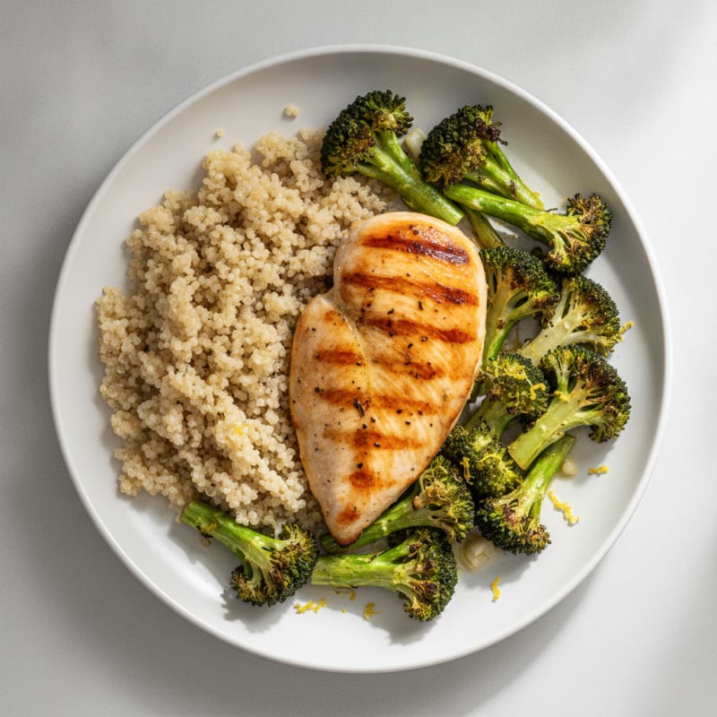 Grilled Chicken Breast with Quinoa and Roasted Broccoli