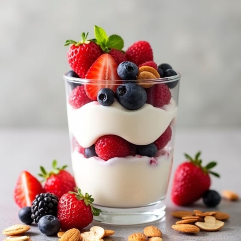 Greek Yogurt Protein Parfait with Mixed Berries and Almonds