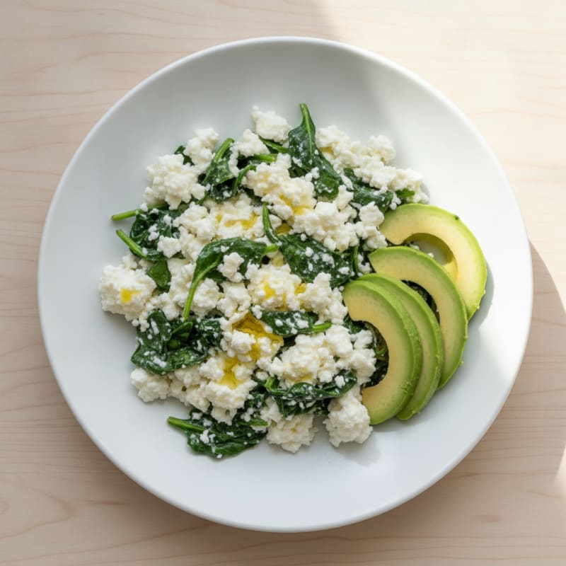 Egg White and Cottage Cheese Scramble with Sautéed Spinach