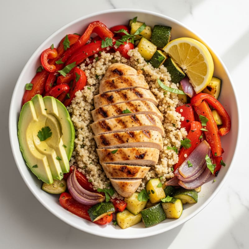 Grilled Chicken and Quinoa Power Bowl with Roasted Vegetables