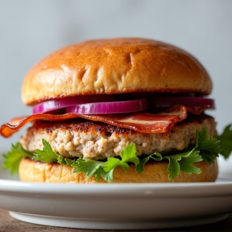 Lean Turkey-Bacon Burger with Caramelized Onions