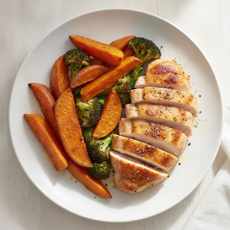 Roasted Chicken with Sweet Potato Wedges