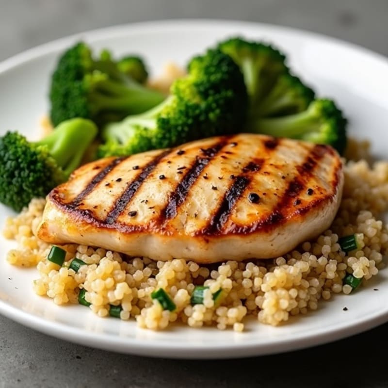 Grilled Chicken Breast with Quinoa and Roasted Broccoli