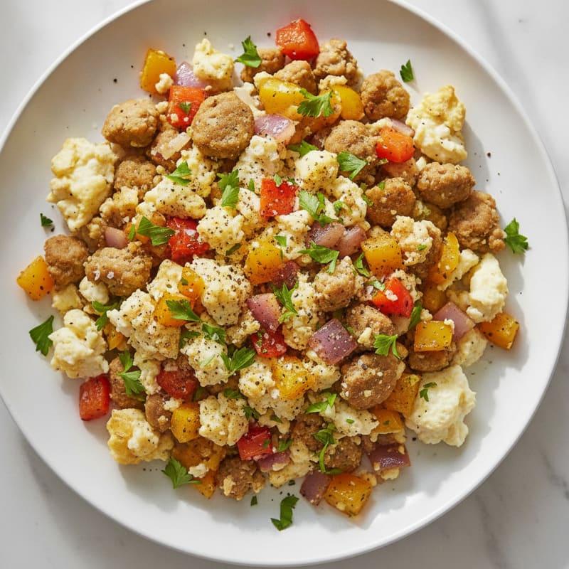Savory Morningstar Crumbles with Roasted Vegetables