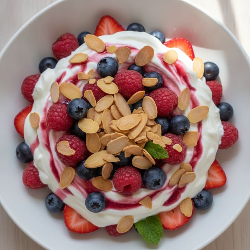 Greek Yogurt Protein Parfait with Mixed Berries and Almonds