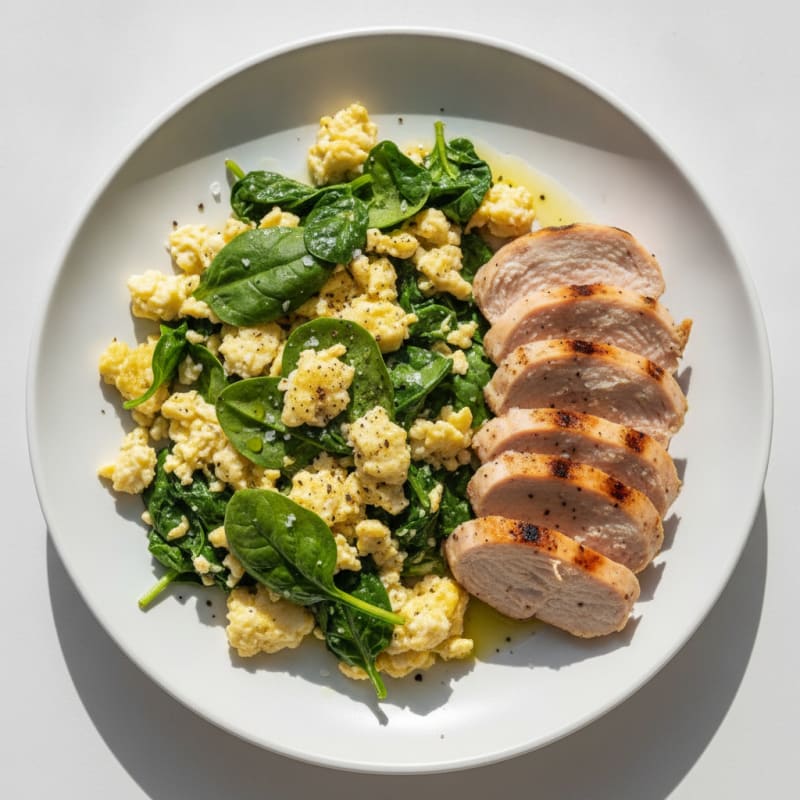 Egg White Spinach Scramble with Grilled Turkey Breast