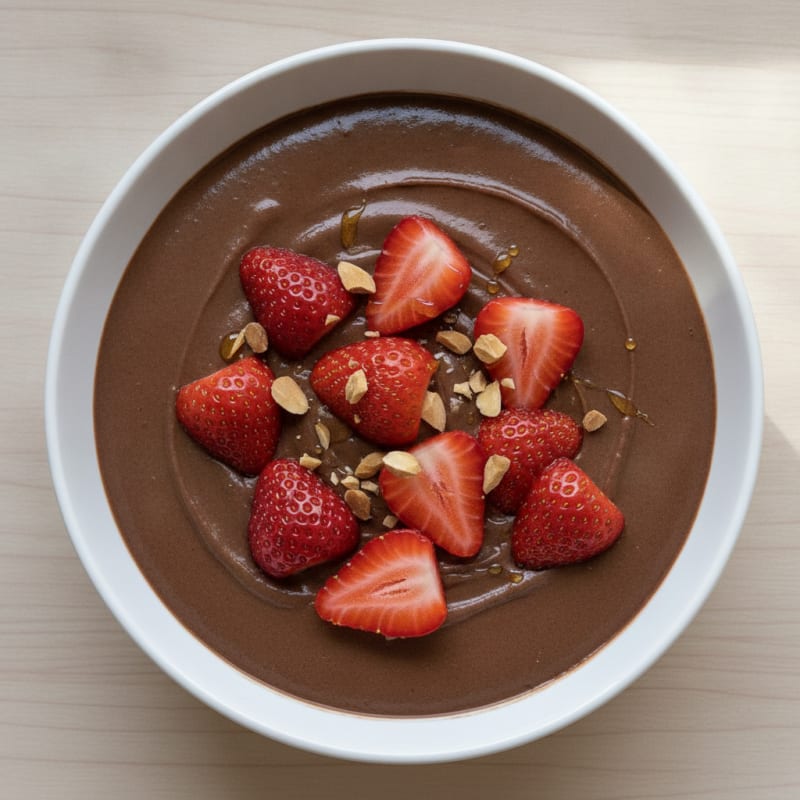 Silky Chocolate Protein Pudding with Fresh Strawberries