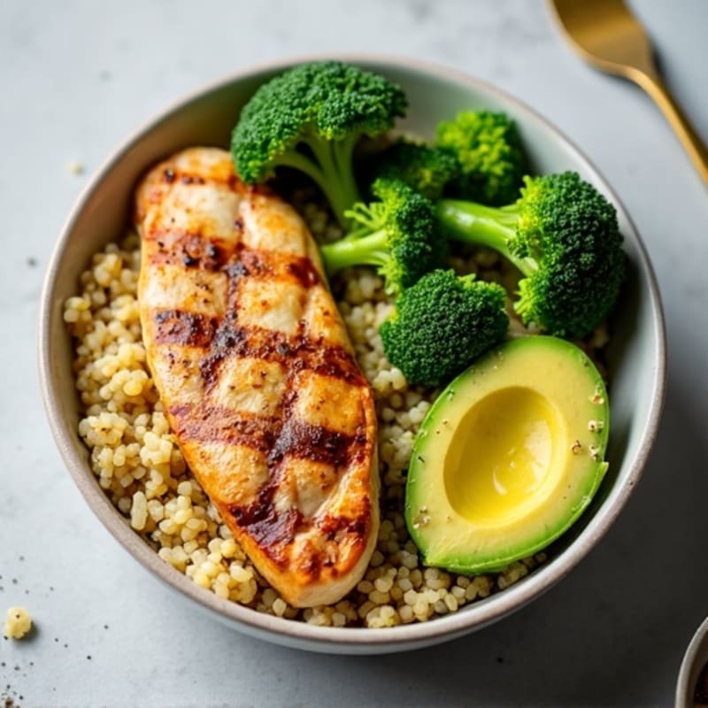 Grilled Chicken and Quinoa Bowl with Roasted Broccoli