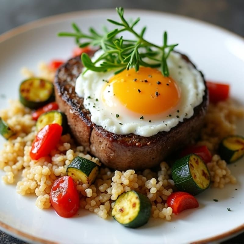 Herb-Seared Lamb with Rice and Roasted Vegetables