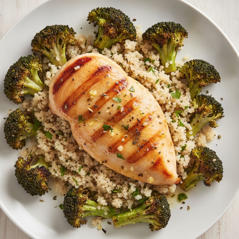 Grilled Chicken Breast with Quinoa and Roasted Broccoli