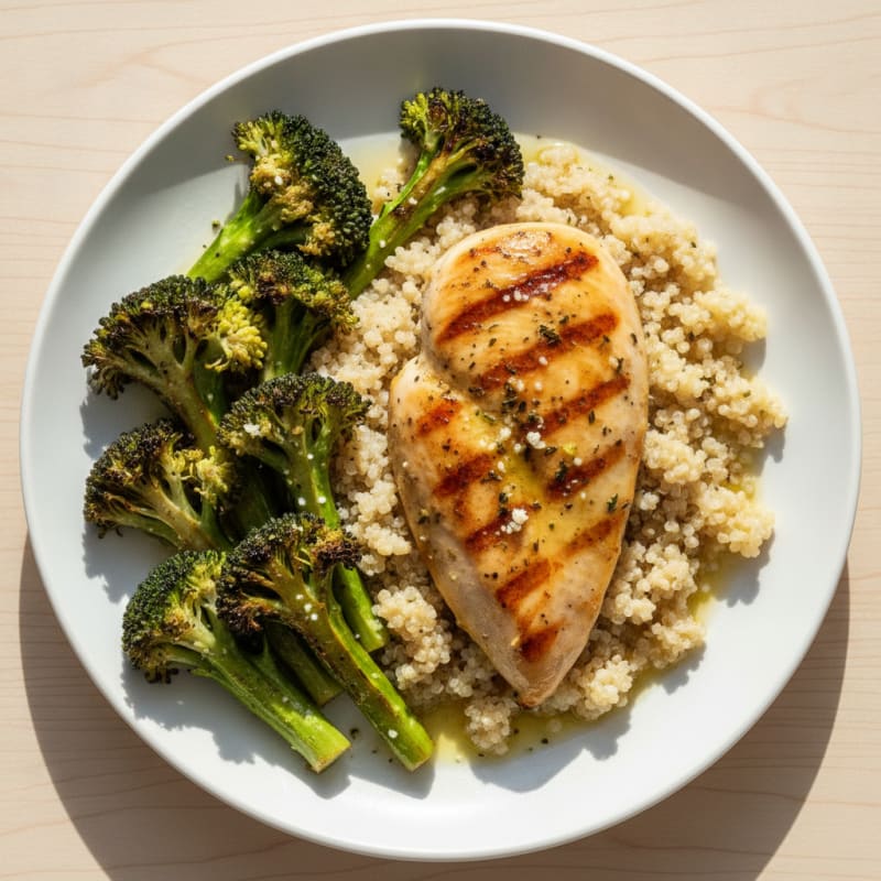Grilled Chicken Breast with Quinoa and Roasted Broccoli