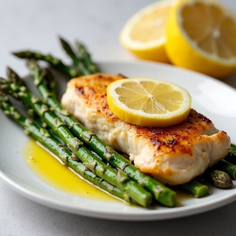 Lemon Garlic Pan-Seared Chicken with Roasted Asparagus