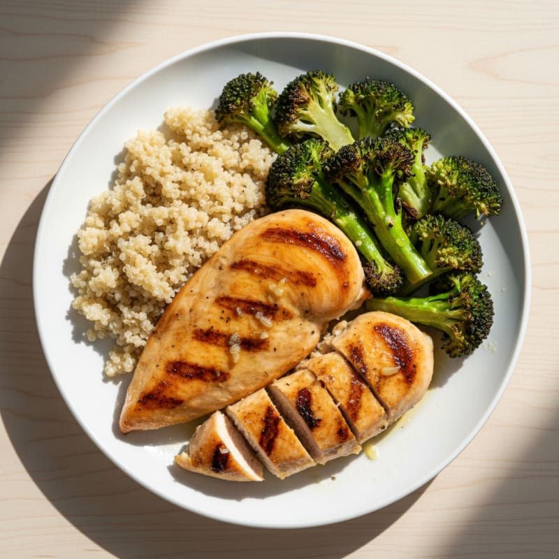 Grilled Chicken Breast with Quinoa and Roasted Broccoli