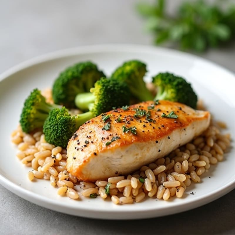 Roasted Chicken with Herbed Brown Rice and Crispy Broccoli