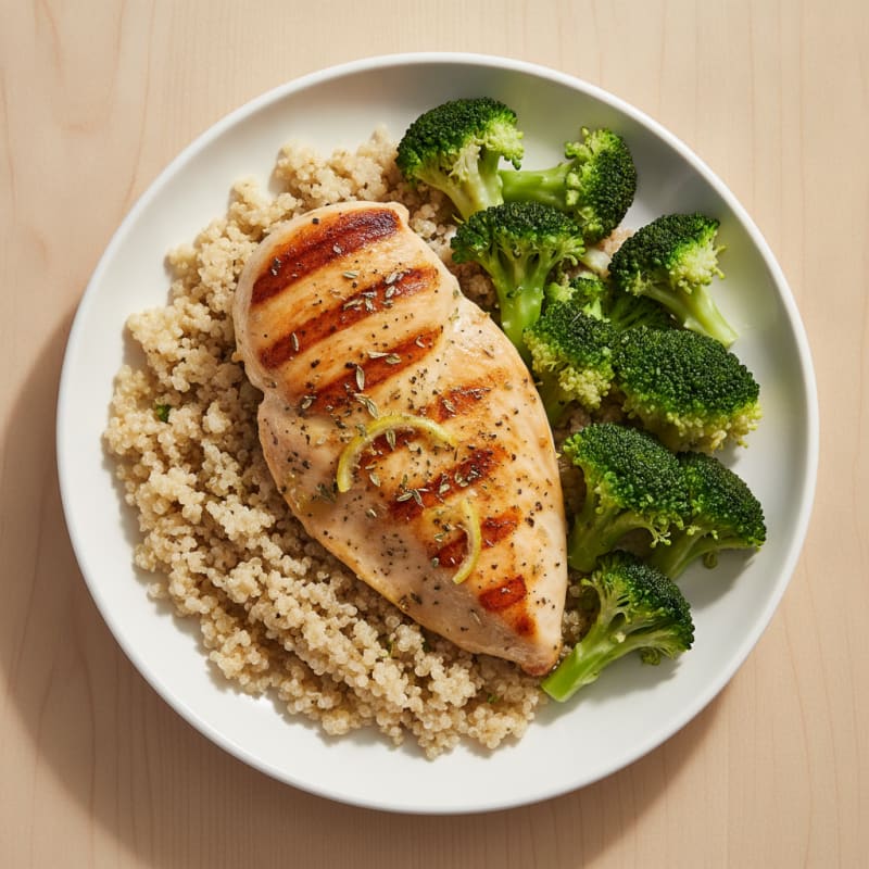 Grilled Chicken Breast with Quinoa and Steamed Broccoli