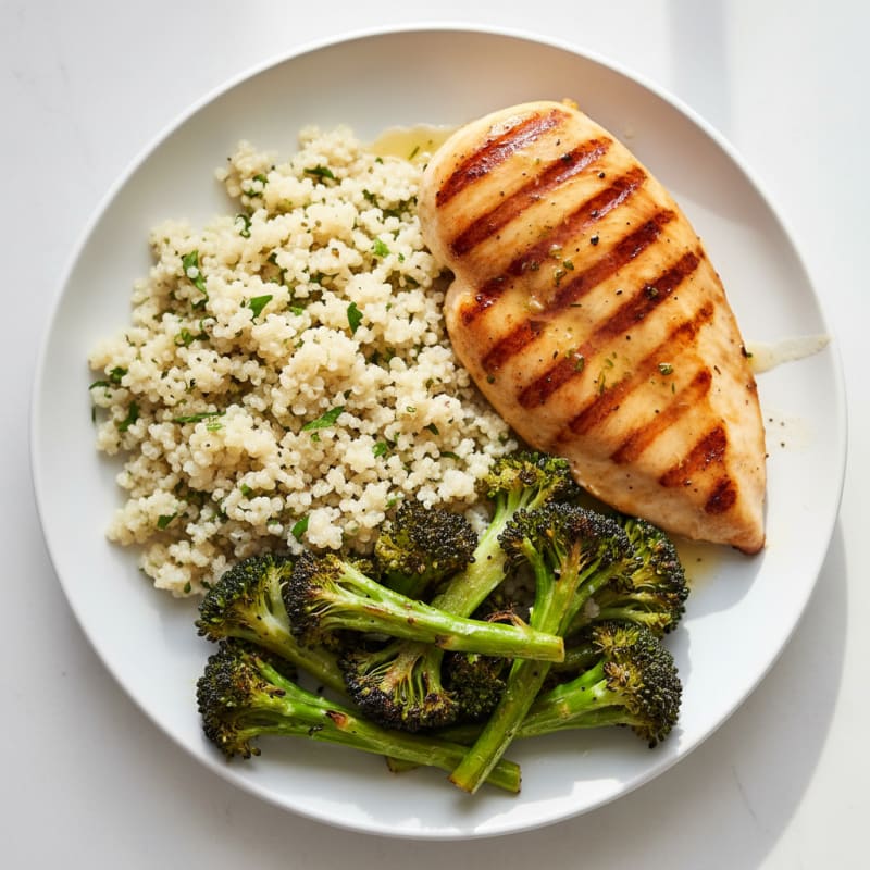 Grilled Chicken Breast with Quinoa and Roasted Broccoli