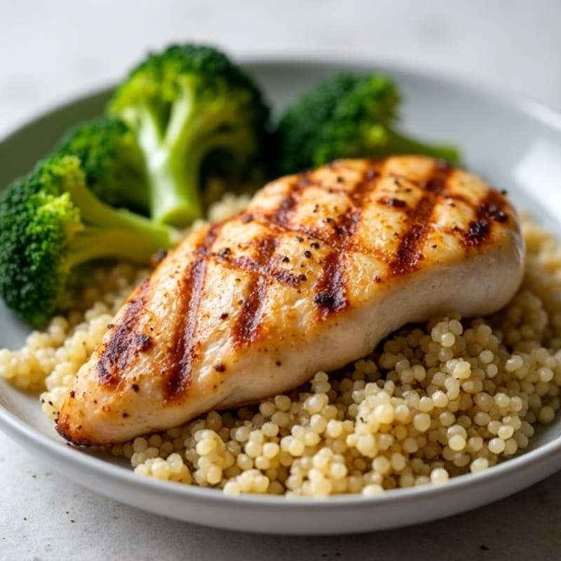 Grilled Chicken Breast with Quinoa and Roasted Broccoli