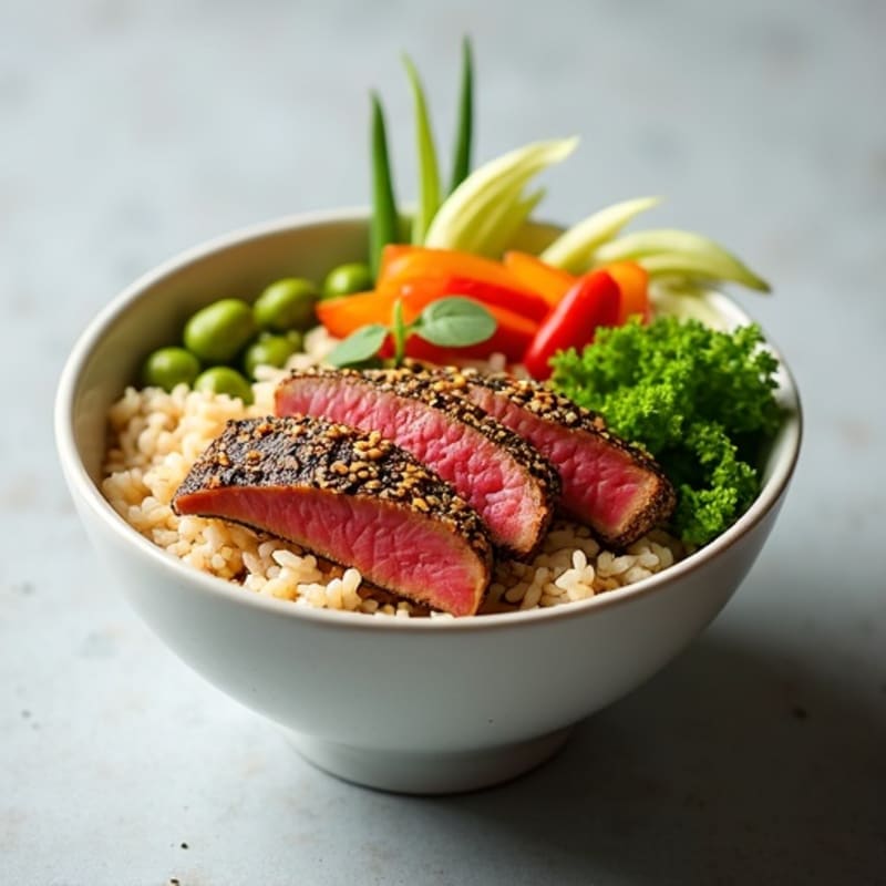 Sesame-Crusted Tuna Rice Bowl with Fresh Vegetables