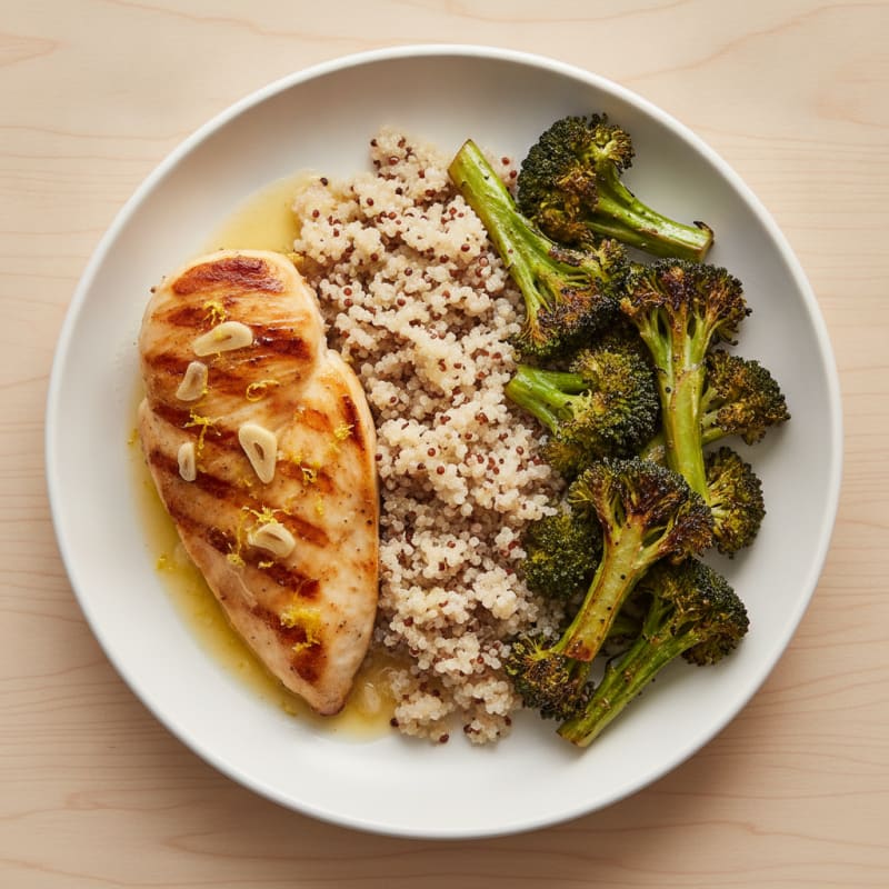 Grilled Chicken Breast with Quinoa and Roasted Broccoli