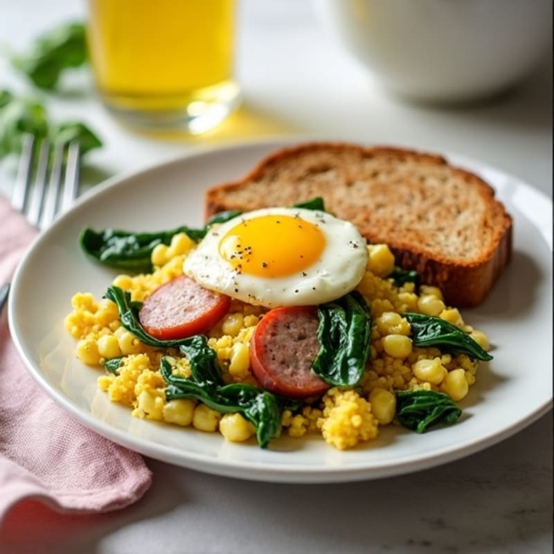 Egg White and Spinach Scramble with Turkey Sausage