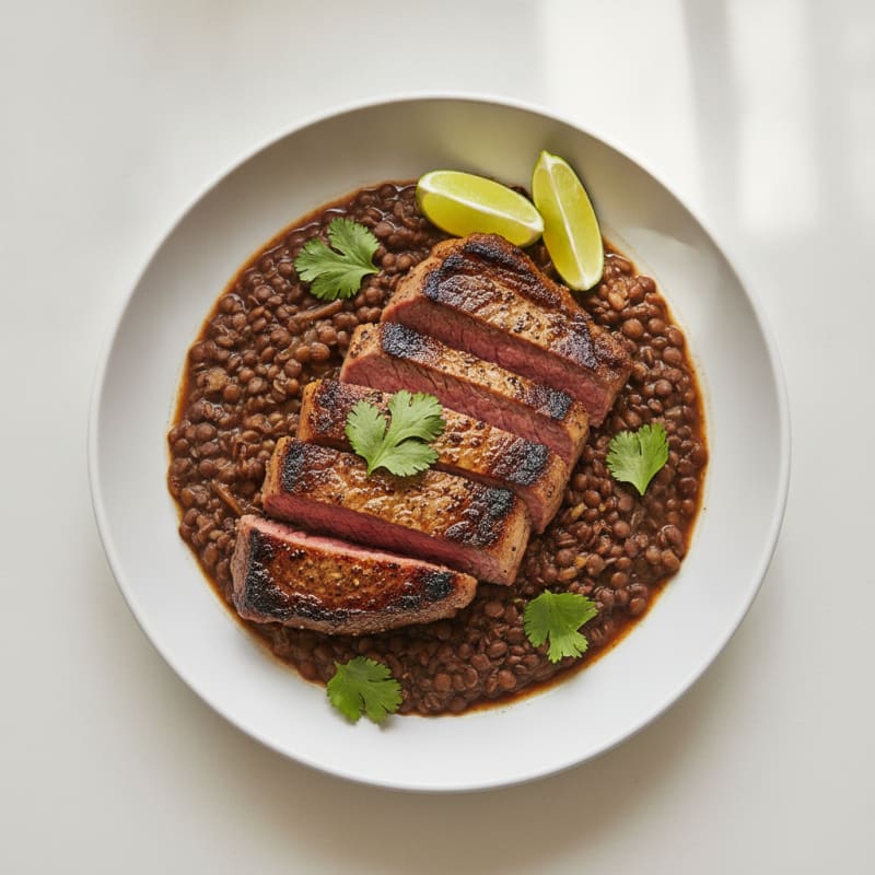 Carne Asada with Braised Lentils