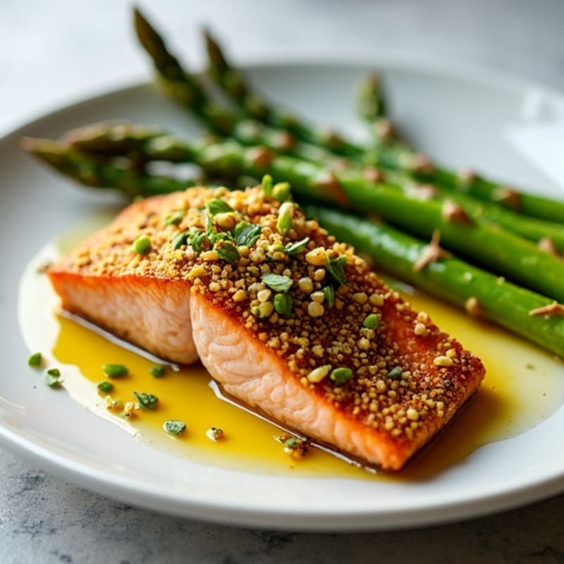 Crispy Pistachio-Crusted Salmon with Roasted Asparagus