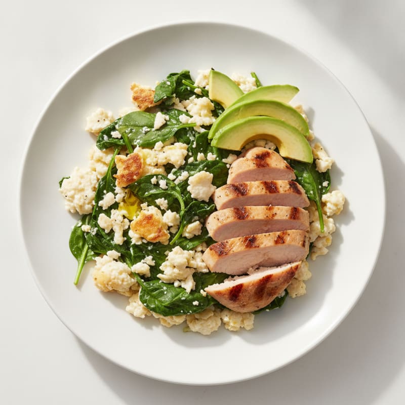 Egg White Scramble with Spinach and Grilled Turkey Breast